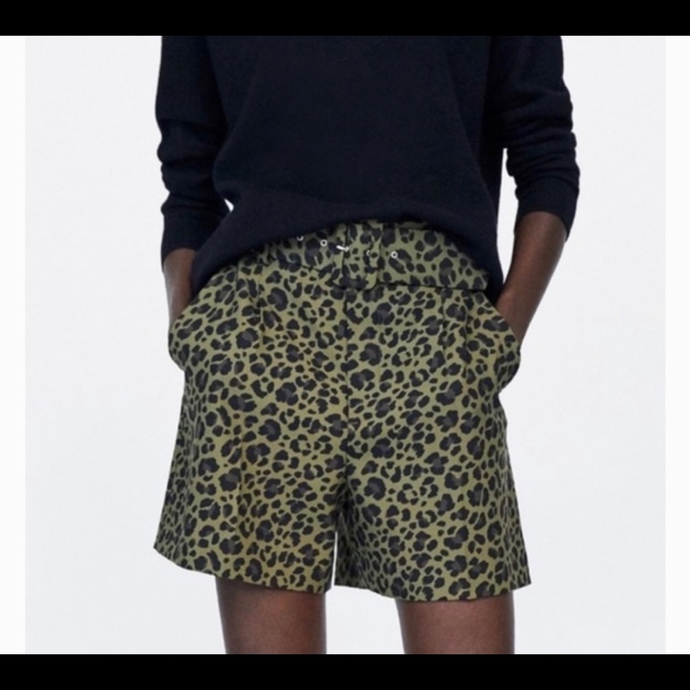 NWT Zara Heigh Waisted belted leopard print shorts